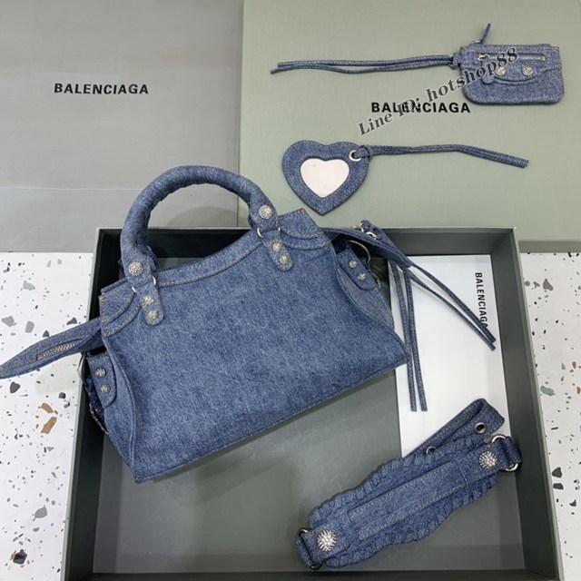 Balenciaga專櫃爆款牛仔藍帶鑽手提包 638515 巴黎世家最新款Neo cagole機車包 fyj1690